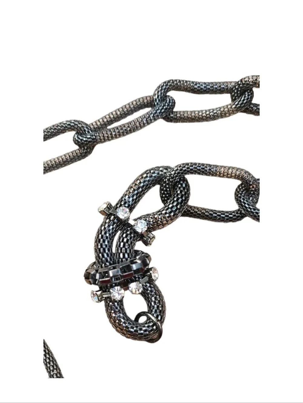 Chicos Rhinestone Laden Chain Belt Gunmetal Gray Chunky Adjustable 90s